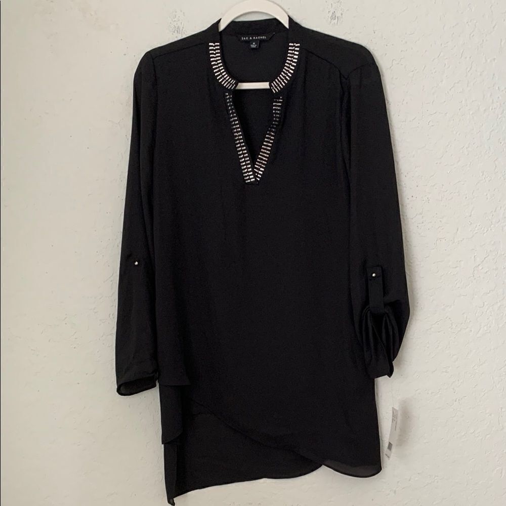 NWT Zac & Rachel Black Embellished Women's Top Asymmetrical Tunic Size M